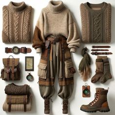 How To Style Leather Harness, Adventurer Style, Herbalist Aesthetic Clothes, Solarpunk Outfit, Wizard Fashion, Solar Punk Fashion, Farmcore Outfit, Winter Hipster, Jogging Outfit