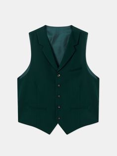 Color: green 73% polyester, 23% viscose, 4% elastane Single-breasted vest (5-button blazer) Lapel type: notch lapels Jacket interior lining option: fully-lined Fitting: slim-fit Care instructions: dry clean only Machine washable: no Notch Lapel Vest With Buttons For Business Casual, Business Casual Vest With Notch Lapel And Buttons, Formal Notch Lapel Vest With Buttons, Semi-formal Single Breasted Vest With Notch Lapel, Semi-formal Single-breasted Vest With Notch Lapel, Tailored Sleeveless Single-button Blazer, Tailored Vest With Notch Lapel And Button Closure, Semi-formal Single-breasted Vest With Lapel Collar, Sleeveless Tailored Blazer With Button Closure