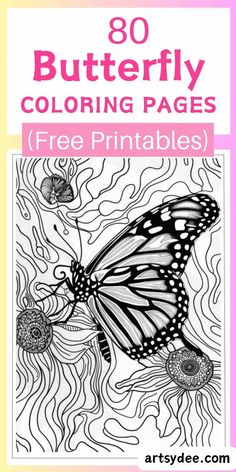 an adult coloring book with the title, 30 butterfly coloring pages free printables