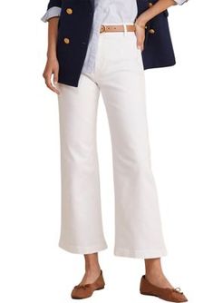 Flaunt your footwear in these cropped white denim jeans from Vineyard Vines. | Vineyard Vines Women's Mariner Crop White Denim Jeans, 32 Chic White Denim Jeans, White Denim Jeans For Fall, White Mid-rise Jeans For Spring, Spring White Five-pocket Pants, White Spring Jeans With Five Pockets, Chic White Denim Flare Jeans, White Jeans With Five Pockets For Spring, White Five Pocket Jeans For Spring, White Denim Pants For Fall