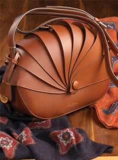 Leather Shell Handbag in Chestnut - The Ben Silver Collection Luxury Cognac Bags With Hasp Closure, Trending Leather Bags, Leather Products Ideas, Seashell Handbag, Ben Silver, Cap Toe Shoes, Italian Leather Handbags, Bison Leather, Unique Handbags