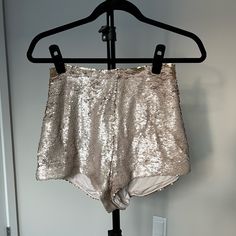 Champagne Colored High Waisted Shorts With Sequins Size: 8 Condition: Brand New Tags Are Still Attached No Returns Xo High Waist Sequined Bottoms For Summer, High Waist Sequined Summer Bottoms, Party Season Shorts For Night Out, High-waist Sequin Bottoms For Summer, High Waist Sequin Shorts For Night Out, Fitted Party Bottoms With Built-in Shorts, High-waist Sequined Shorts For Night Out, Glamorous Fitted Shorts For Party Season, High Waist Party Shorts With Sequins