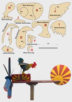 the diagram shows how to make a paper model of a rooster on top of a toy plane