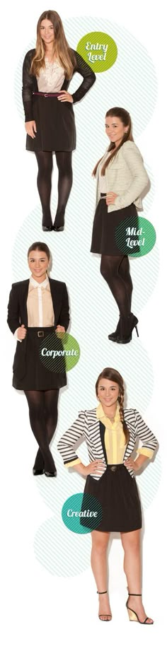 An interesting take on the different dress codes expected at different work levels. Just watch those skirt lengths! Black Skirt Outfit Business Casual, Black Skirt Outfit Business, Skirt Outfit Business Casual, Hempstead New York, Best Outfits For Women, Black Skirt Outfit, Skirt Lengths, Work Grind