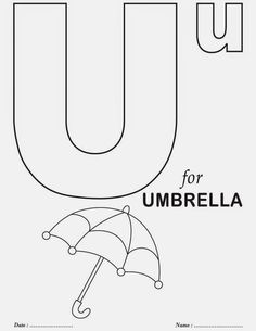 the letter u is for umbrella coloring page with an umbrella on it and the letters u in