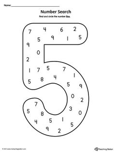 the number five coloring page with numbers for kids to color and practice counting on it