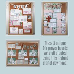 a bulletin board with some paper on it and the words, please 3 unique diy prayer boards we're all created using this instant digital