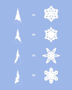 four snowflakes are shown in white on a blue background