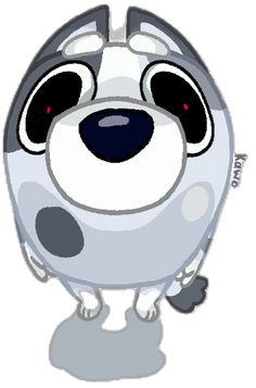 a cartoon dog with big eyes and black nose, standing in front of a white background