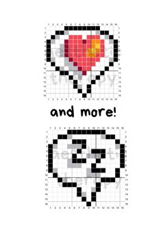 two cross stitch pictures with the words love and more on them, in black and white