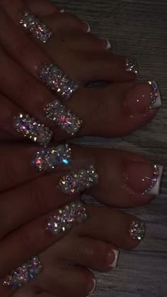 Black Nails Rhinestones Bling, Croc Print Nails With Rhinestones, Black Rhinestone Nails Short, Short Acrylic Nails Designs With Stones, Best Acrylic Nails Designs Glitter, Sparkle Acrylic Nails Short, Diamonds Nails Design, Diamond Sparkle Nails, Boujie Nail Designs