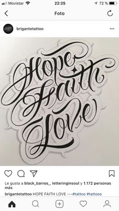 an instagram page with the words hope, faith and love written in cursive writing