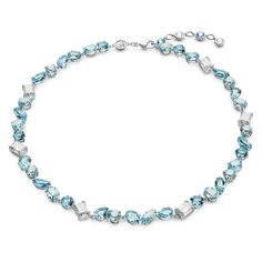 This dazzling necklace from the Gema family has been crafted to catch the eye with a shimmering mix of icy blue and clear crystals. Set in rhodium plating with refined prong settings, the all-around style with a precise yet organic combination of stones accentuates the play of light.​ A glamorous gift idea or glimmering choice for a celebration. Blue Crystal Necklace, White Crystals, Tennis Necklace, Icy Blue, Clear Crystals, Swarovski Jewelry, Blue Necklace, Accessories Jewelry Necklace, Adjustable Necklace