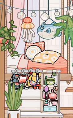 an image of a room with plants and items