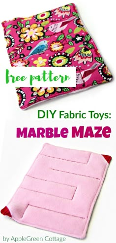 two different types of fabric toys are shown in three different colors and sizes, one is pink