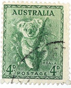 australia postage stamp with a koala bear on it's head and the words, 4