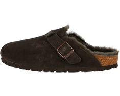 Birkenstock Boston Shearling - Suede (Unisex) | Zappos.com Winter Suede Clogs With Leather Footbed, Winter Clogs With Suede Lining And Comfortable Style, Winter Comfortable Clogs With Suede Lining, Winter Clogs With Suede Lining, Brown Leather Footbed Clogs For Winter, Winter Brown Clogs With Leather Footbed, Winter Shearling Clogs With Cushioned Footbed, Leather Clogs With Faux Fur Lining For Winter, Winter Sheepskin Clogs With Suede Lining