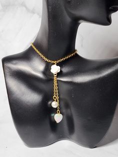 "This unique necklace is a perfect sentimental gift for best friend, lover, girlfriend, wife, mother, daughter, grandma or any significant other on Birthday, Anniversary, Christmas, Mother's Day, Valentine's Day or Thanksgiving Day. Necklace made of gold plated solid brass.   18\" chain, with 2 1/2\" drop, is dainty but strong Heart and rose beads are 8mm Round bead is 6mm All jewelry is uniquely handmade.  We carefully design, test  and ensure the quality  of our jewelry Find more selections in my shop: essentialjewels2022.etsy.com visit me on facebook: https://www.facebook.com/essentialjewels2022 email me: renee@essentailjewels.store visit my website: http://essentialjewels.store" Adjustable Heart-shaped Gold-plated Necklace, Adjustable Heart-shaped Gold Plated Necklace, Adjustable Gold Plated Heart Necklace, Adjustable Gold Plated Necklaces With Heart Charm, Adjustable Gold-plated Heart Necklace, Adjustable Gold-plated Heart Pendant Necklace, Adjustable Gold Plated Heart Pendant Necklace, Valentine's Day Gold Plated Necklace With Adjustable Chain, Gold-tone Clavicle Chain Necklace For Gift