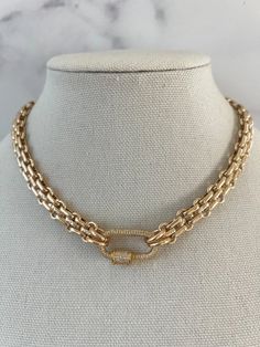 Triple Chain Gold Necklace – Walsh Jewelry Chunky Gold Necklace, Gold Link Chain Necklace, Carabiner Necklace, Chain Gold Necklace, Chunky Gold Jewelry, 2024 Jewelry, Chunky Gold Necklaces, Necklace Measurements, Gold Link Necklace