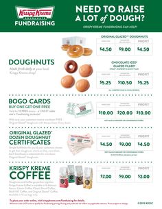 the flyer for krispy kreme's donuts and coffee is shown