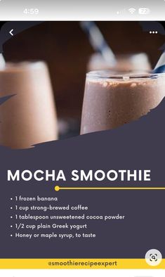 the menu for mocha smoothie is shown