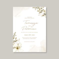 wedding card with watercolor flowers and leaves