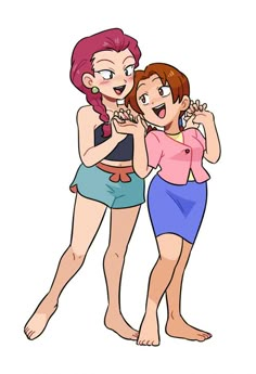 two cartoon girls standing next to each other