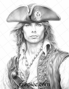 a drawing of a man wearing a pirate hat