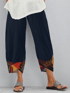 Hot Sale Collection | Women's Clothing Online for Sale - Azzlee Umgestaltete Shirts, Navy Decor, Patchwork Pants, Irregular Hem, How To Hem Pants, Ethnic Print, Sweater Dress Midi, Plus Size Pants, Summer Cotton