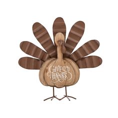 a wooden turkey with the words give thanks written on it