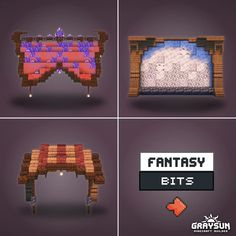 four different types of furniture made out of legos and bricks, with the text fantasy bits above them