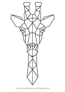 a giraffe's head is made up of geometric lines and shapes in black and white