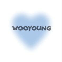 the word wooyoung is written in black on a blue heart - shaped background