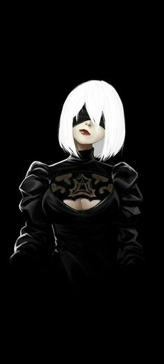 a woman with white hair and black clothes