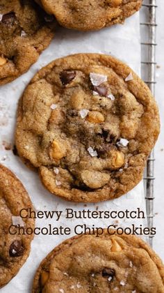 chocolate chip cookies on a cooling rack with coconut flakes and sea salt sprinkled on top