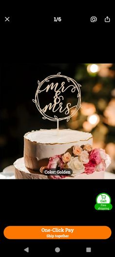 a wedding cake with the name mr and mrs on it