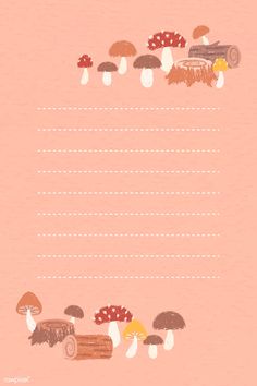 an illustration of mushrooms and logs on a pink background with space for text or image