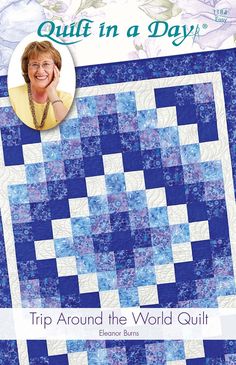 the cover of quilt in a day, featuring a blue and white checkerboard design