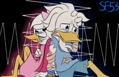 two cartoon birds sitting next to each other in front of a screen with numbers on it