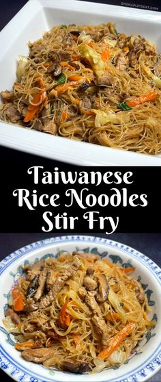 Taiwan Rice Noodles Stir Fry - a classic Taiwanese dish! Shiitake mushrooms, marinated pork, cabbage, and then flavor it with dried shrimp and scallions. #ohsnapletseat