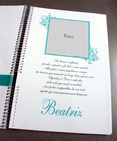 an open notebook with the words beatinis written in blue and green on it