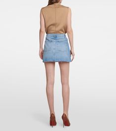 Frame - Le High 'N' Tight denim miniskirt | Mytheresa Fitted Denim Skirt With Belt Loops For Work, High Rise Mini Skirt For Summer Workwear, High Rise Denim Mini Skirt For Work, Fitted Cutoff Mini Skirt For Fall, High Rise Mini Skirt For Work In Spring, Fitted Cutoff Denim Skirt For Fall, Chic High Rise Mini Skirt For Work, High-rise Mini Skirt For Spring Workwear, High Rise Denim Mini Skirt With Buttons