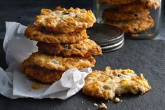 a stack of cookies sitting on top of a table