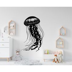 a black jellyfish wall decal in a child's room