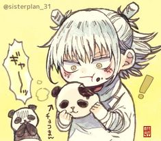 a drawing of a girl holding a panda bear