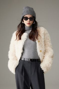 Crewneck Cropped Lambskin Lined  Coat toscana shearling coat Fibflx White Shearling Long Sleeve Outerwear, White Sheepskin Outerwear For Winter, White Sheepskin Winter Outerwear, White Shearling Fur Coat, Elegant Winter White Fur Coat With Faux Fur Lining, Chic White Sheepskin Outerwear, Beige Sheepskin Fur Coat For Fall, White Sheepskin Fur Coat For Fall, Winter White Sheepskin Fur Coat For Fall