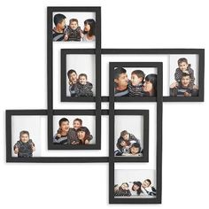 four black and white frames with multiple pictures on them, each holding a child's head