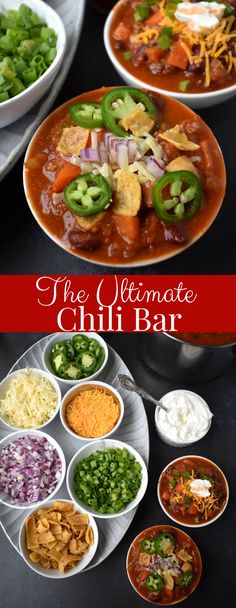 the ultimate chili bar is ready to be served at your next party or gathering with friends and family