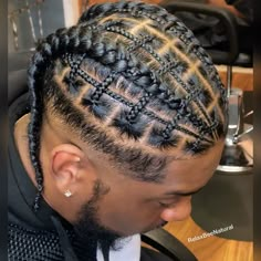 Braids For Guys With Long Hair, Male Hair Braids For Men, Two Braids Men Black, Braided Male Hairstyles, Men Two Braids Hairstyle, Unique Braids For Men, Braids For Males, Box Braids And Cornrows Hairstyles, Male Hairstyles Cornrows