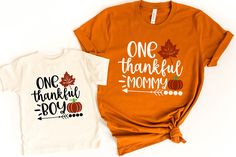 One Thankful Mommy Shirt/Thankful Mama Shirt/ThankFul Mini Shirt/Thanksgiving Shirt/Fall Shirt/Autumn Mama mini Shirt/Thanksgiving T-Shirt/ Our designs are made with quality commercial grade materials and pressed with a professional commercial heat press for long lasting wear. Ordering made easy. ➜1. Chose your your desired size and quantity from the drop down checkout menus. ➜2. Add to cart ➜3. Make your payment, either by paypal, credit or debit card. ➜4. Submit your order! We strive to give y Thankful Mama Shirt, Mama Mini Shirt, Pies Before Guys, Thankful Mama, Mommy Shirt, Baby Fall, Mommy Shirts, Thanksgiving Family, Boy Shirt